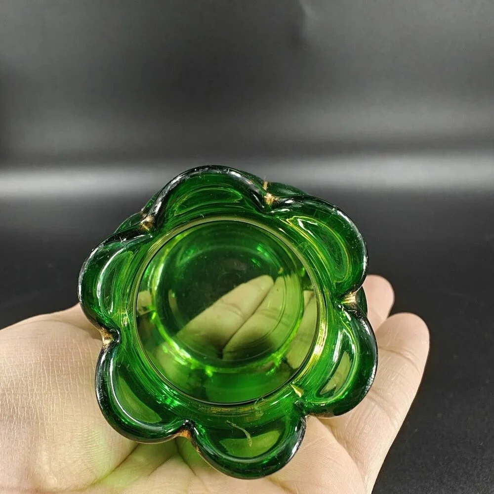 Antique EAPG Riverside Glass Vase Vessel Hand Painted Gold Lines‎ Green Vase VTG